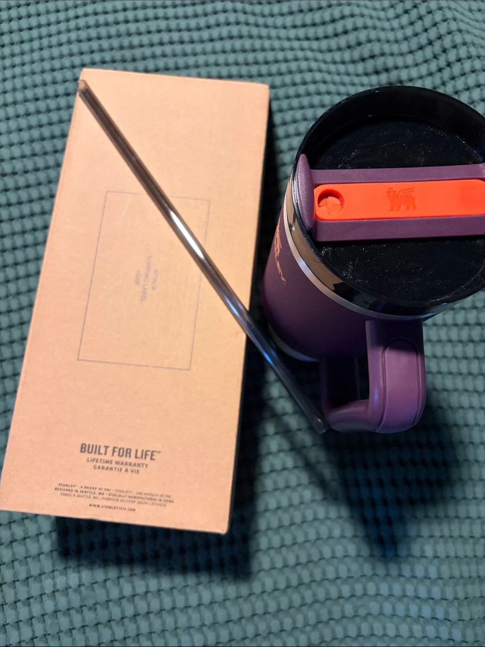 Stanley Plum Tumbler with Orange Logo and Handle - Picture 3 of 6